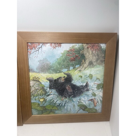 Set of 2 Ikea Bear Swimming 1999 print Kids Baby Nursery art wall decor Framed - Picture 3 of 5